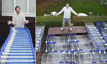 Ex-supermarket worker collects 65 shopping trolleys and stores them on his PATIO