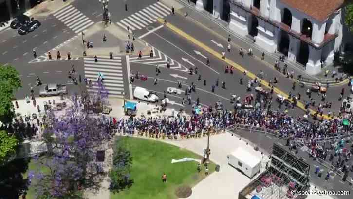 Drone footage shows massive crowds of Argentines queuing to pay respects to hero Maradona