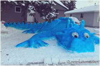 Saskatoon woman builds large snow dragon in hopes of making people smile - CKOM News Talk Sports