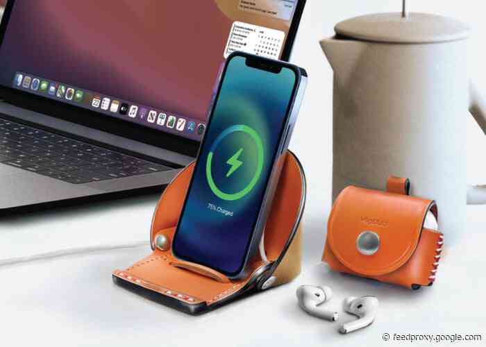 Unique handmade leather VogDUO phone charging stand from $45