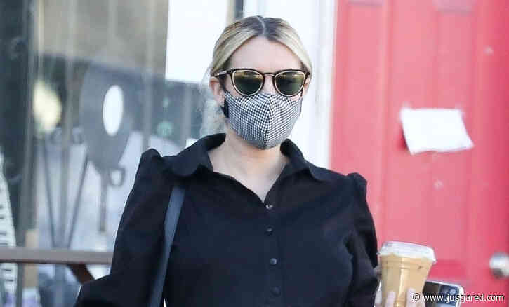Pregnant Emma Roberts Wears Black Midi Dress for Coffee Run
