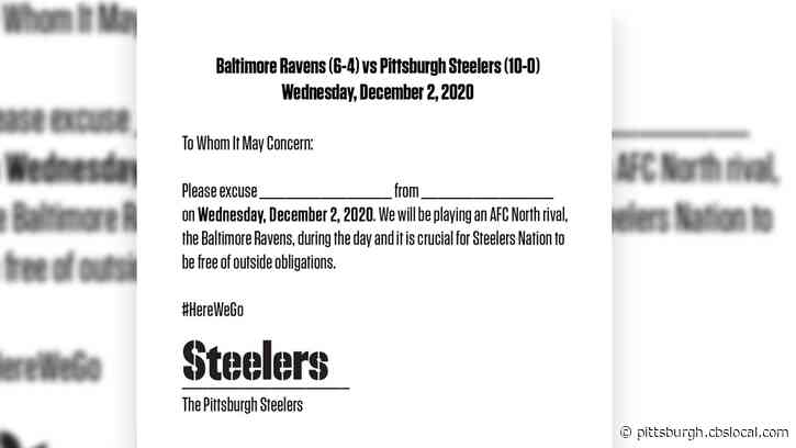 Pittsburgh Steelers Provide Fill-In-The-Blank Excuse Form For Fans After NFL Moves Game Vs. Ravens To Wednesday Afternoon