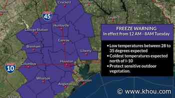 Freeze warning: Here's how cold will it get in Houston and when - KHOU.com
