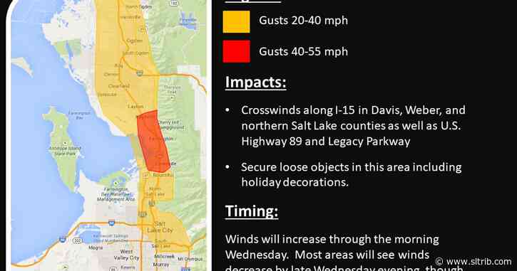 There’s a high wind warning for northern Utah through Thursday morning