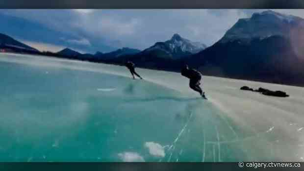 Scenic session: Members of Canada's long track speedskating team lace up on Alberta's Gap Lake