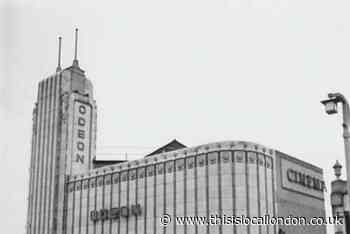 South Chingford Odeon cinema in East London with a New York skyline
