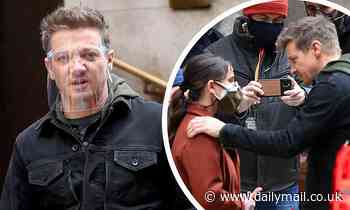 Jeremy Renner is spotted with his Hawkeye costar Hailee Steinfeld as they film scenes in NYC
