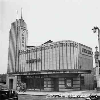 The former Odeon cinema in East London with a New York skyline