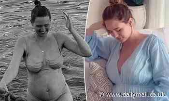 Jesinta Franklin flaunts her baby bump in a bikini while taking a dip at Parsley Bay
