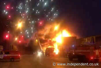 Firefighters tackle huge blaze at Russian firework factory