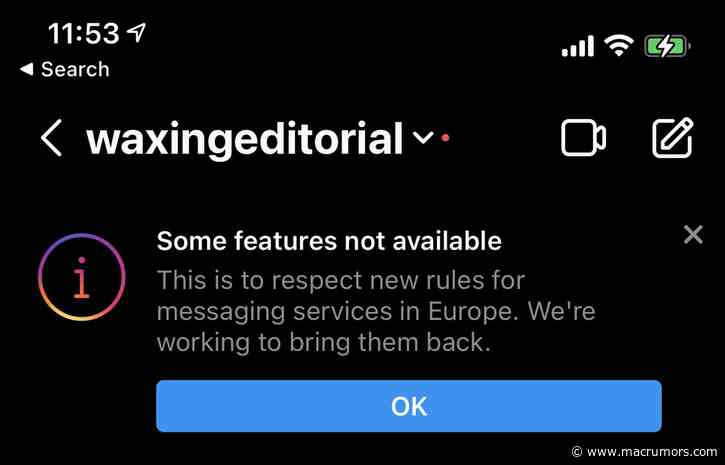 Facebook Temporarily Disables Some Messenger and Instagram Features in Europe to Comply With EU Data Rules