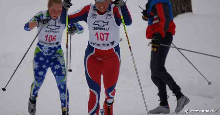 Park City cross country skier Rosie Brennan sitting atop the World Cup hill