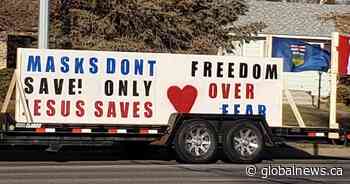 ‘This is not an anti-mask rally’: 200 vehicles participate in weekend Freedom Convoy in southern Alberta