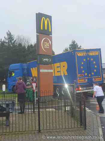McDonalds: Lorry blocks Darwen drive-through branch at Blackburn interchange