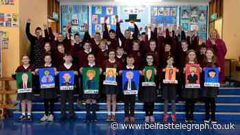 Political sketch.... pupils' portrait gracing Michelle O'Neill's Christmas card