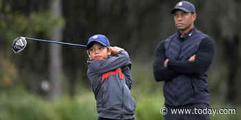 Tiger Woods and his 11-year-old son, Charlie, reveal uncannily similar golf swings