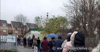 Heartbreaking scenes as people queue in rain outside foodbank ahead of Christmas