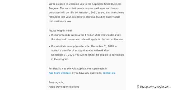 Developers now receiving App Store Small Business Program confirmation emails