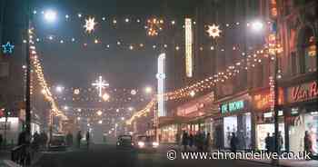 Newcastle city centre's Northumberland Street lit up for Christmas in 1965