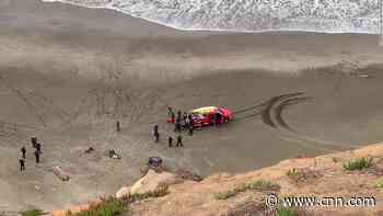 Woman rescued after car plunges off cliff onto beach