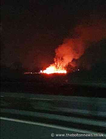 Fire on field near Hooten Lane, Leigh