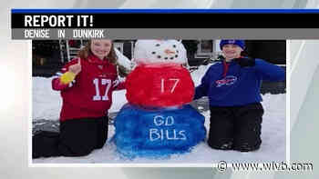 Young Bills fans build Josh Allen snowman