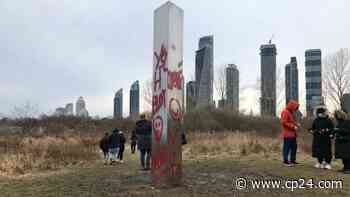 Mysterious gleaming Toronto monolith vandalized on New Year's - CP24 Toronto's Breaking News