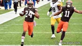 Browns' Nick Chubb goes over 1,000 yards on season with 47-yard TD run vs. Steelers