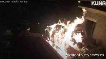 Suspect caught on camera lighting tow truck on fire in Ajax, Ont.: police