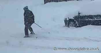 Video shows man ski down Durham street after holiday to the Alps is cancelled