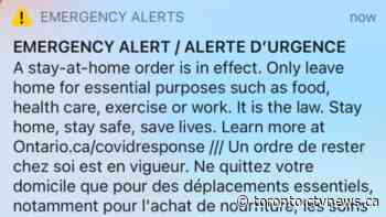 Ontario blasts out emergency alert as stay-at-home order takes effect