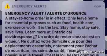 Stay-at-home emergency alert message sent to Ontarians