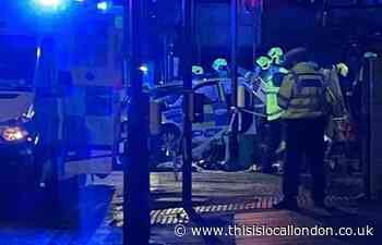 Police car crash closes roads in Merton