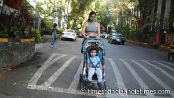 Gabriella Demetriades was spotted taking son Arik for a stroll in Bandra on Friday evening