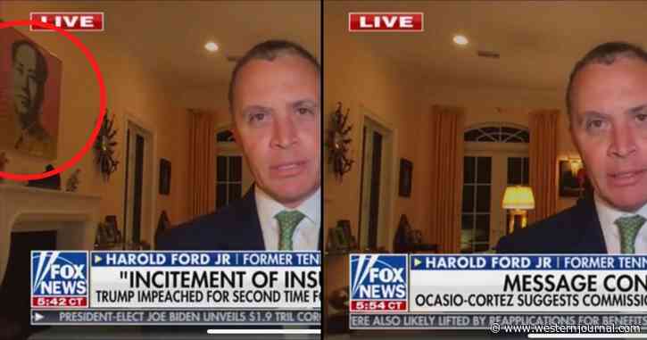 Camera Shifts and Hides Painting of Genocidal Dictator Seen on Guest’s Feed During Live Fox News Interview