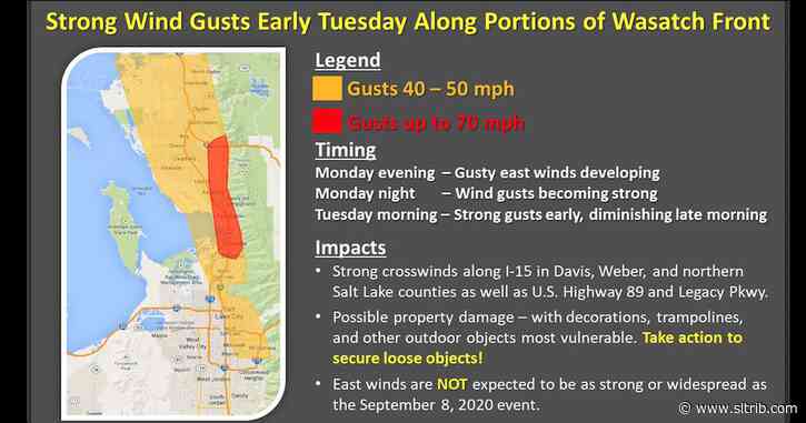 High-wind warning issued for northern Utah from Monday evening through Tuesday morning