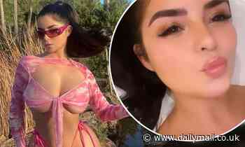 Demi Rose barely covers her ample assets in tie-dye pink crop top in Ibiza