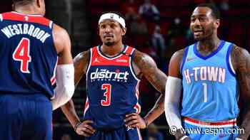 Houston Rockets' John Wall, Washington Wizards' Russell Westbrook resume trash talk, get T'd up in first meeting since trade - ESPN