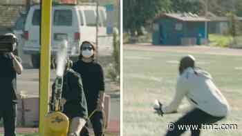 Jerry Rice Catches 100-Yard Burrito Bomb Shot Out of Cannon!