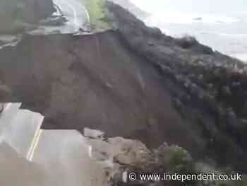 California highway crumbles into the ocean after state drenched by storms