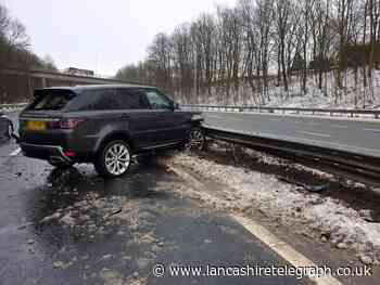 Lane closure after Land Rover crashes on A56
