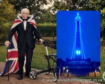 Blackpool Tower lights up for Captain Sir Tom Moore