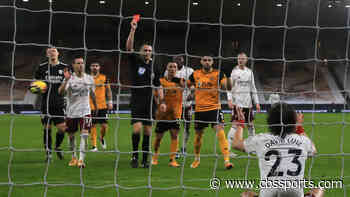 Wolves player trips on air in penalty box, Arsenal's David Luiz gets sent off