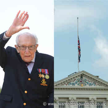 Warrington Town Hall flag at half mast in memory of Captain Tom