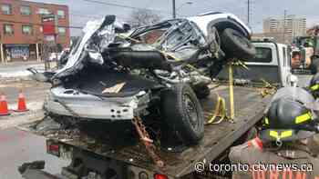 Video captures garbage truck losing control before multi-vehicle crash in Etobicoke