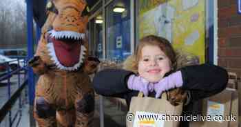 T-Rex visits Stanley schoolchildren to boost their mental health during lockdown