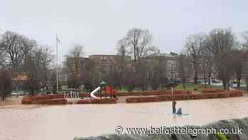 Paddleboarders take to water in flooded park