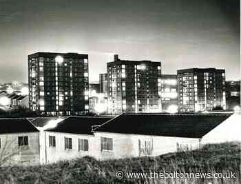 Rare night-time photograph of flats on Deane's Pocket estate