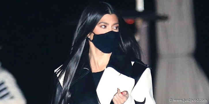 Kourtney Kardashian Stuns in Striking Black & White Coat For Dinner Out