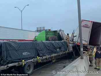 Five dead and drivers trapped after 100 car pile-up on icy Texas freeway